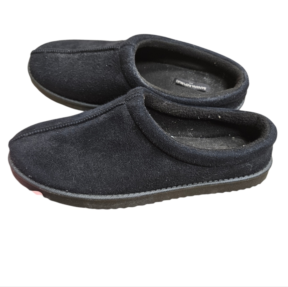 Banana Republic Vegan Suede Slippers Size Large 11/12 Black Comfort Slip On